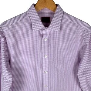 UNTUCKit Gingham Check Slim Fit Button Down Shirt Mens Medium Purple Cotton